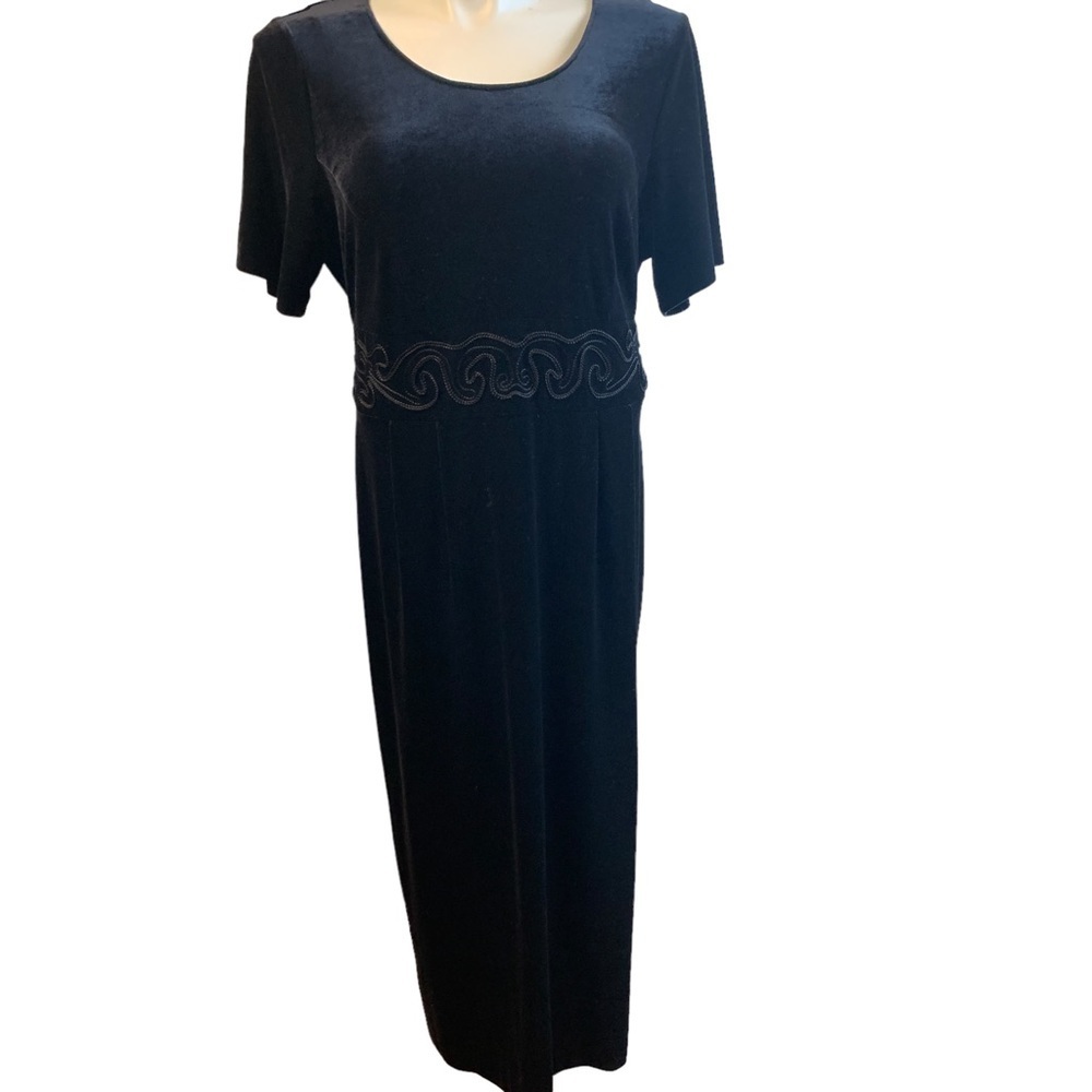 Vintage Alix Taylor Women's Blue Velour Maxi Dress Waist Tie